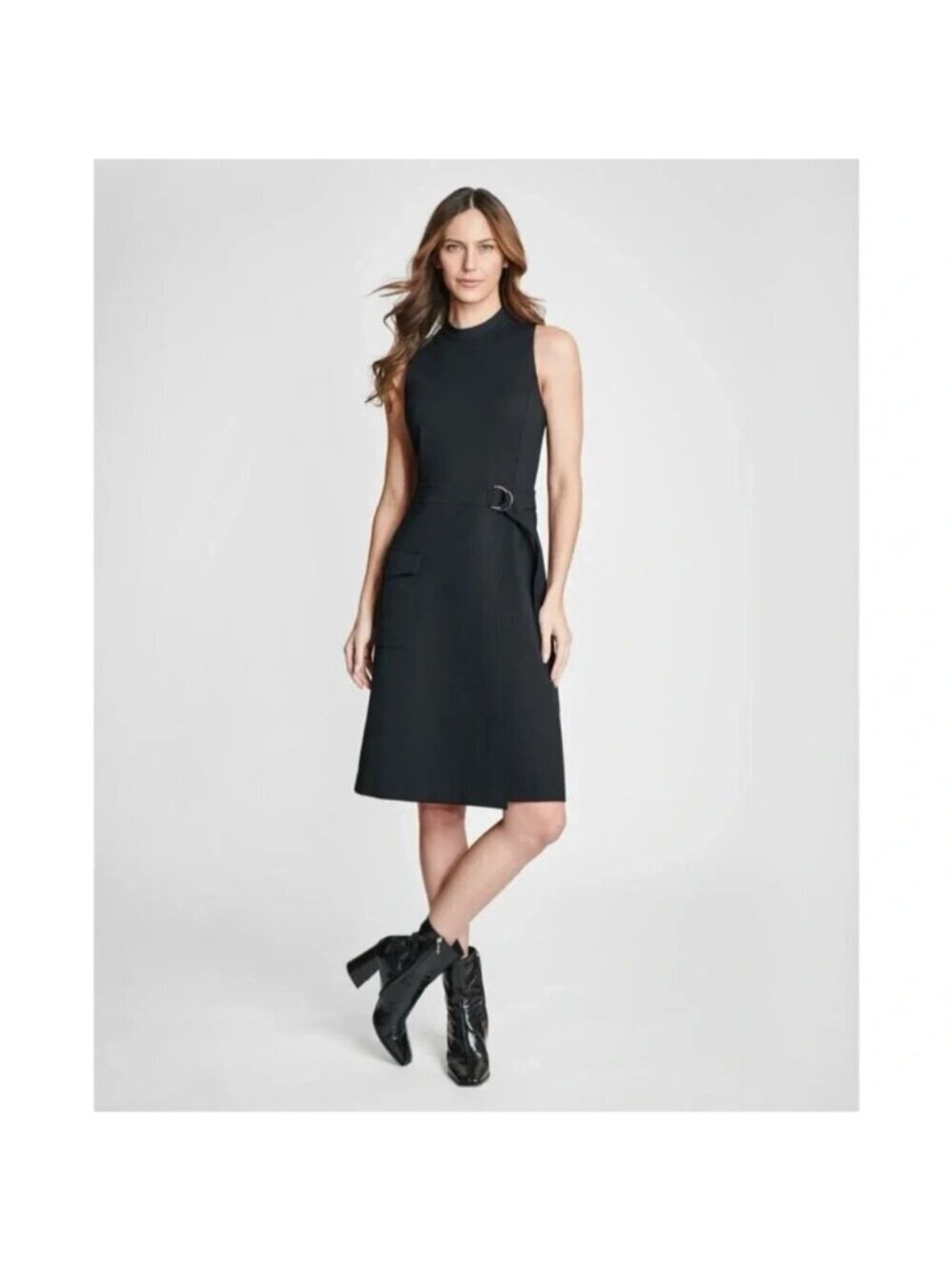 SPANX Ponte Cargo Fitted Midi Sleeveless Dress Slimming Classic Black size 1X